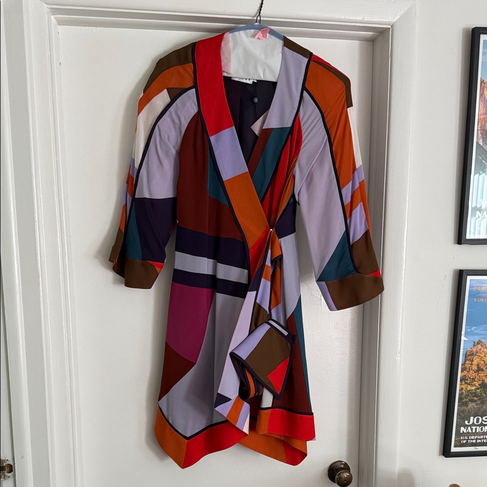 Tanya Taylor Colorful Geometric Wrap Dress